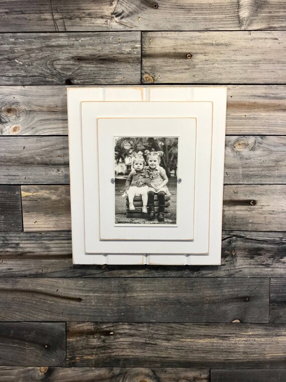 Distressed white wood picture frame holds a 5x7 photo Etsy