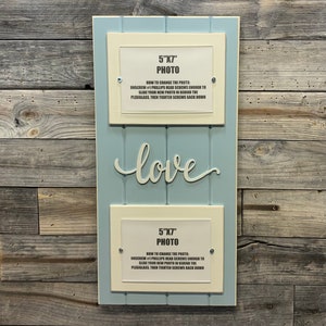 Customizable distressed wood picture frame holds 2 5x7 photos LOVE