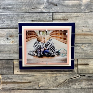 Navy blue and blush pink picture frame holds 8&quot;x10&quot;