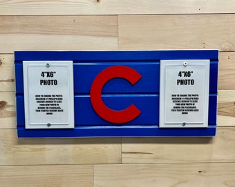 Chicago cubs picture frame holds 2 4&quot;x6&quot; photo, decor