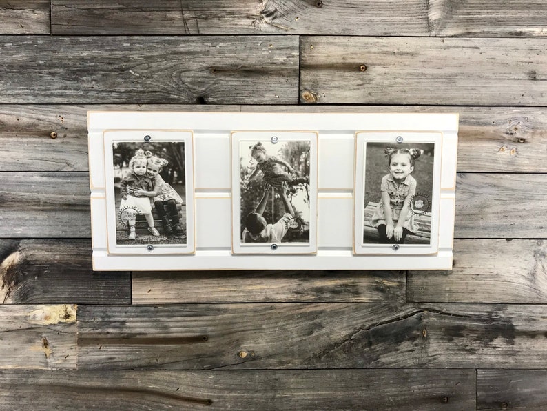 Distressed Wood Collage Picture Frame Triple 4x6 White
