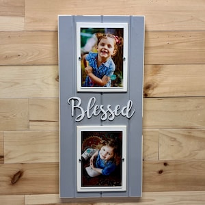 Customizable distressed wood picture frame holds 2 5x7 photos BLESSED
