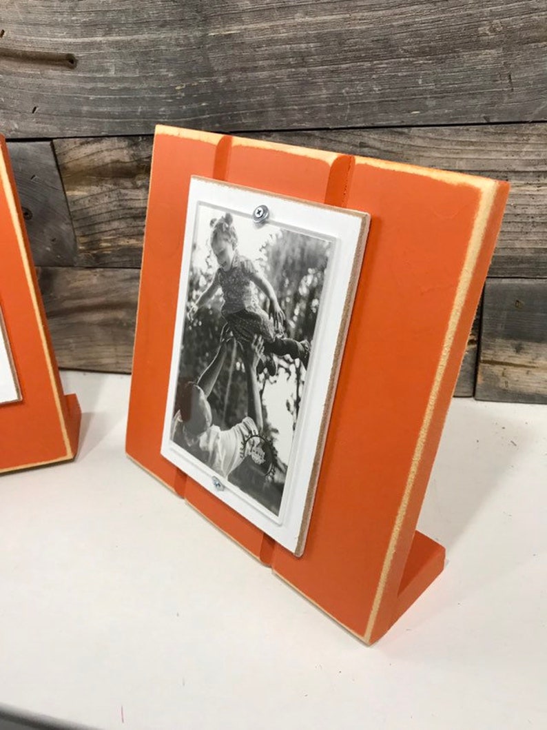 Orange and white table top picture frame holds one 4x 6 photo School colors
