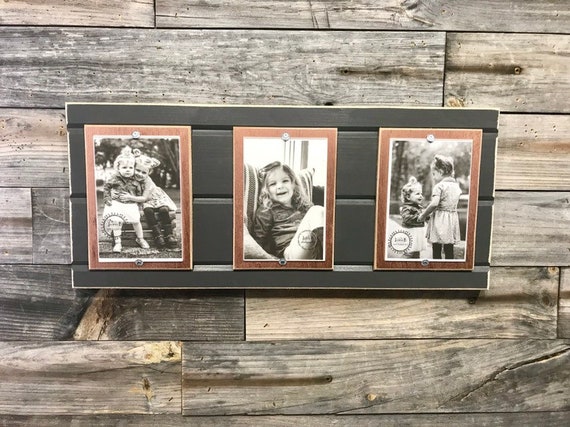 Distressed Wood Collage Picture Frame Triple 4x6 Dark Grey And Copper