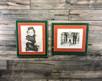 Green and Orange picture frame holds 5"x7" or 8"x10 University of Miami Hurricane colors