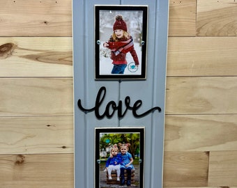 Customizable distressed wood picture frame holds 2 4x6 photos LOVE