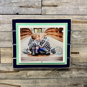 Navy blue, mint green and white picture frame holds 8&quot;x10&quot;