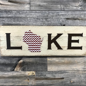 Wisconsin LAKE plaque, sign with Chevron CUSTOMIZABLE