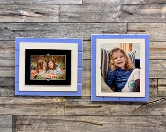 Blue and white picture frame holds 5"x7" or 8"x10" University of North Carolina Tar Heels colors