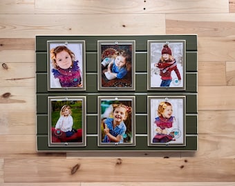 Distressed wood picture frame holds 6 5x7 collage frame