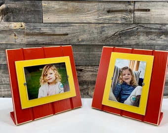 Red and yellow table top picture frame holds one 5”x7” photo. Kansas City Chiefs colors 5x7