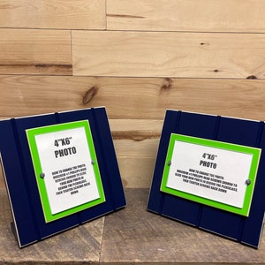 Navy blue and green table top picture frame holds one 4”x 6&quot; photo. Seattle Seahawks colors 4x6