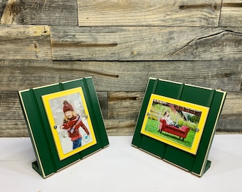 Green and Yellow table top picture frame holds one 4"x 6" photo. Green Bay Packers colors