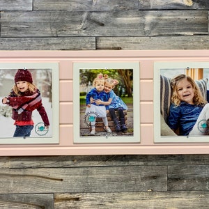 Distressed wood picture frame, triple frame, collage frame, 8x10 light pink and white