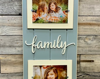 Customizable distressed wood picture frame holds 2 5x7 photos FAMILY