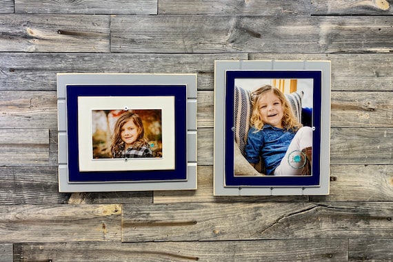 Navy blue and light grey picture frame holds 5"x7" or 8"x10" Dallas Cowboys colors