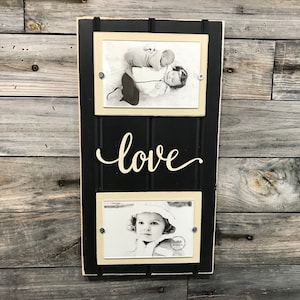 LOVE distressed picture frame holds 2 4x6 photos black and cream