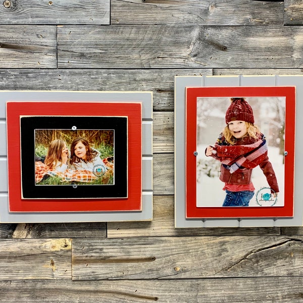 Grey and red picture frame holds 5"x7" or 8"x10" Ohio State University colors