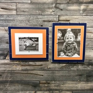 Navy blue and orange picture frame holds 5&quot;x7&quot; or 8&quot;x10&quot; Denver Broncos colors