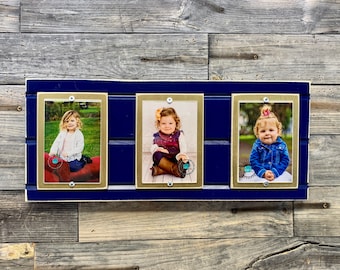 Blue and Gold picture triple frame holds 3- 4"x 6" photos. Notre Dame fighting Irish colors