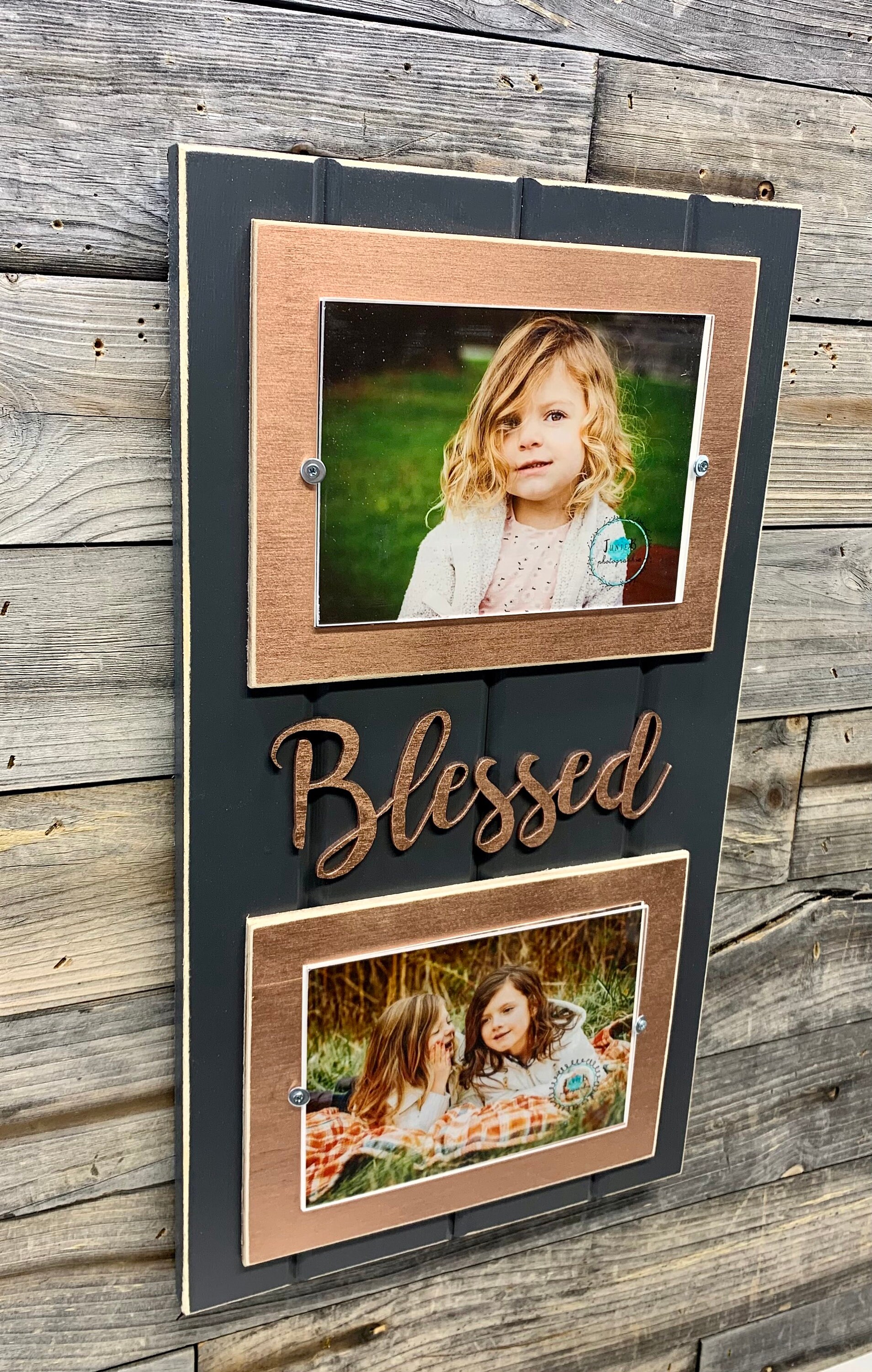 BLESSED Distressed Picture Frame Holds 2 5x7 Photos Dark Grey and ...
