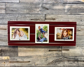 Distressed wood picture frame triple 4x6, holds 3 4x6 photos, collage frame