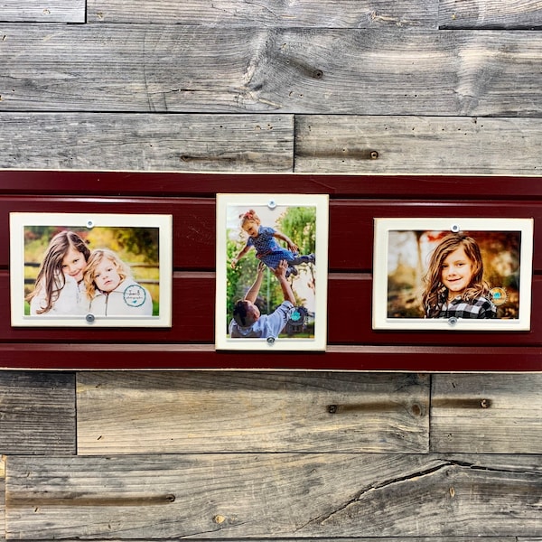 Distressed wood picture frame triple 4x6, holds 3 4x6 photos, collage frame