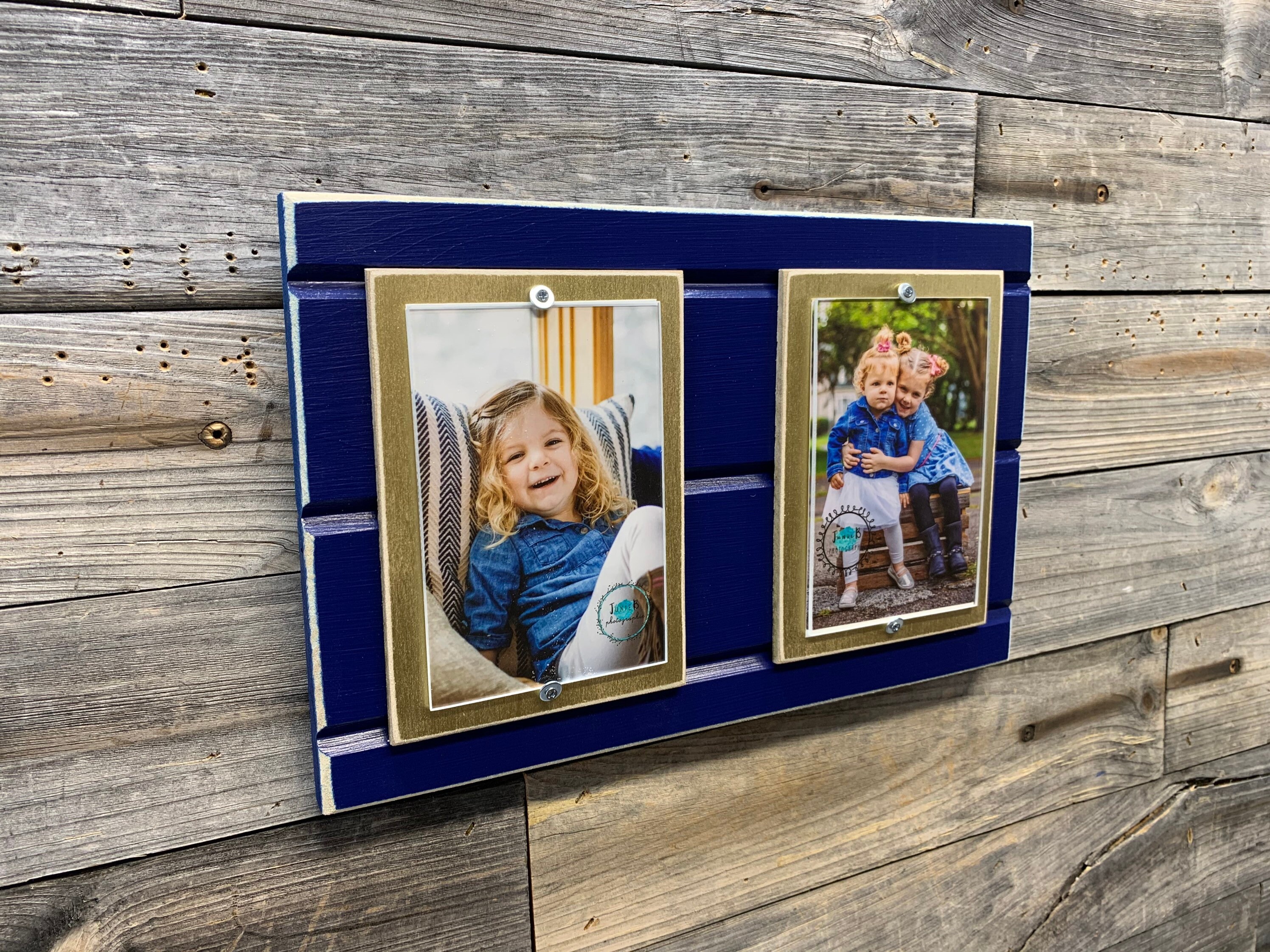 Picture Frame Design Color:blue Blue and Gold Picture Frame Holds 2- 4