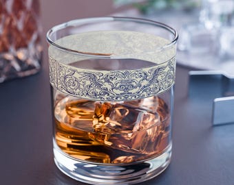 Vaso de whisky ornamentado / Regalo para amantes del bourbon y el whisky escocés
