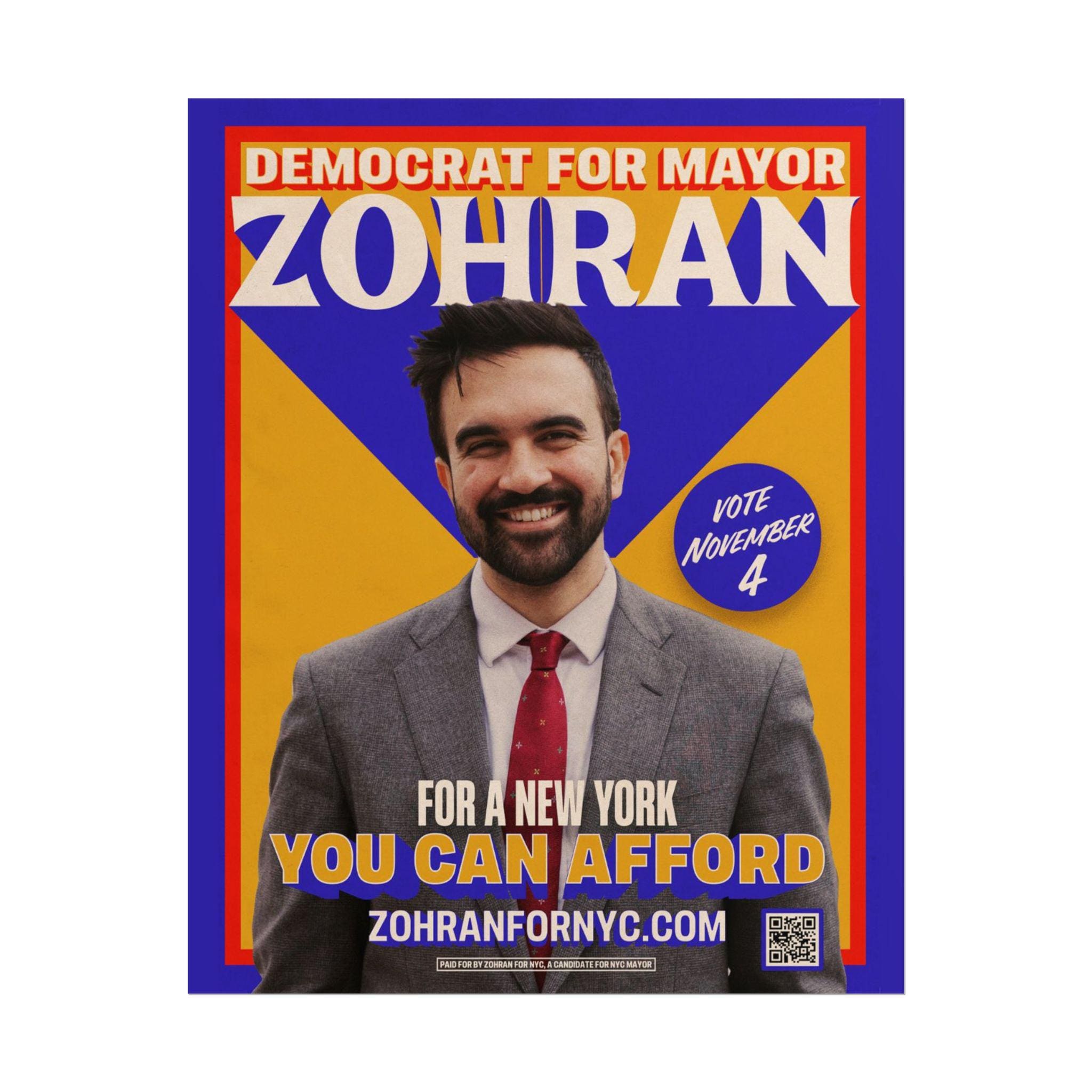 Zohran Mamdani New York NYC Mayor Poster, Rank Zohran First, Vote