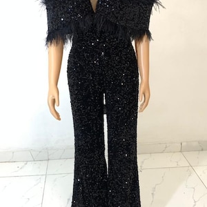 Macacão elegante para jantar, macacão brilhante para a noite, macacão para baile, macacão de baile tamanho Pmus, macacão de festa para mulheres
