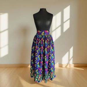 Long Ankara Skirt & Matching Head Wrap, Colourful African Print Skirt, Long African Print Full Skirt, Long Ankara Plus Size Skirt for Women