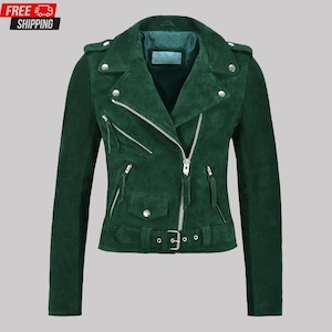 Distressed Green Suede Biker Jacket: Slim Fit Western Moto Coat