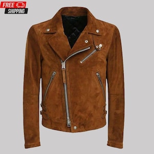 Brown Suede Leather Biker Jacket