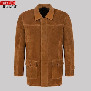 Mens Tan Classic Suede Leather Coat