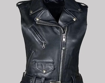 Women's Leather Vest | Black Biker Style with Custom Sizing Options