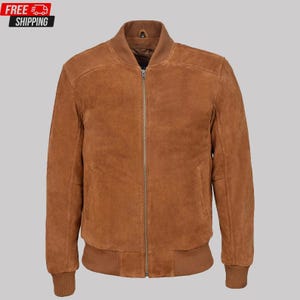 Men's Tan Plain Suede Classic Biker Style Leather Jacket
