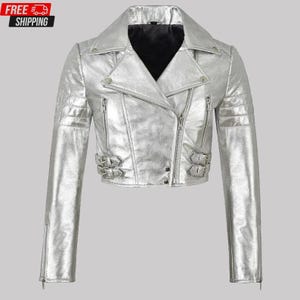 Silver Metallic Leather Jacket: Handmade Vintage Biker Style