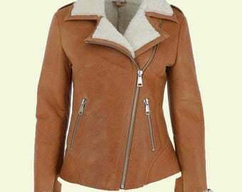 Women’s Shearling Leather Coat | Warm Biker Style with Soft Lining