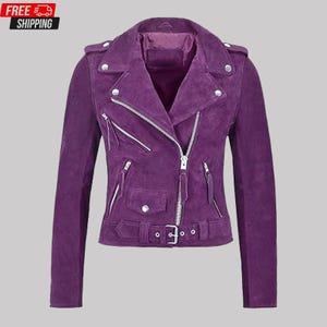 Purple Suede Biker Jacket: 90s Vintage Moto Coat