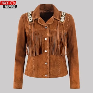 Brown Suede Fringe Western Jacket: Cowgirl Style Leather Coat