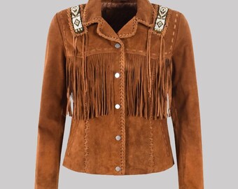 Brown Suede Fringe Western Jacket: Cowgirl Style Leather Coat
