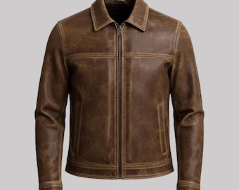 Handgemaakt bruin leren caferacer-bikerjack van verweerd leer | Echte retro vintage motorfietsstijl