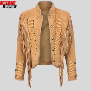 Damen Fransen Wildlederjacke - Vintage Western Lederjacken Damen, Cowgirl Tan handgefertigter Mantel