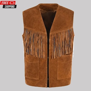 Men’s Fringe Suede Leather Vest – Western Cowboy Style