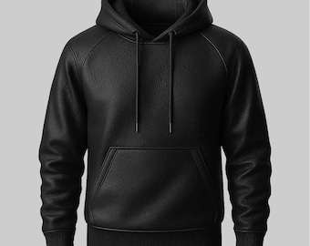 Men's Real Leather Hoodie Jacket | Black Hooded Sweatshirt Pullover