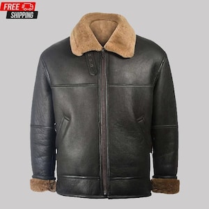 Mens Aviator Black Shearling Leather Jacket