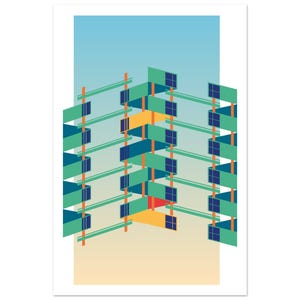 Afiche de brutalismo jazzero – Paradoja brutal – Arte arquitectónico moderno con perspectivas imposibles