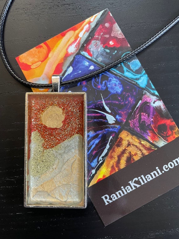 Hand Painted Abstract Unique Sparkly Necklace