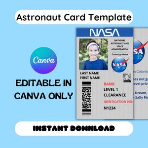 NASA Astronaut ID Badge Template | Space Name Tag | Cosplay Prop | Printable Outer Space Party Favor | Custom Digital Download